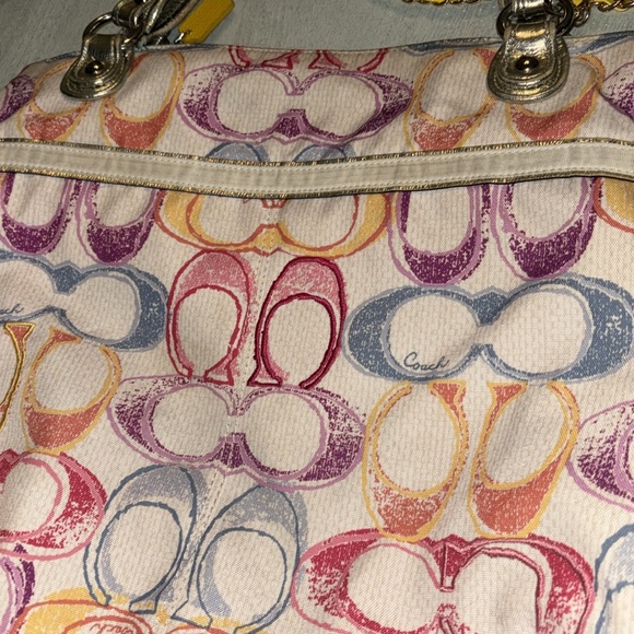 Large Coach Colorful Patterned Women's Bag- metallic handles, canvas Monogram C - Picture 7 of 16
